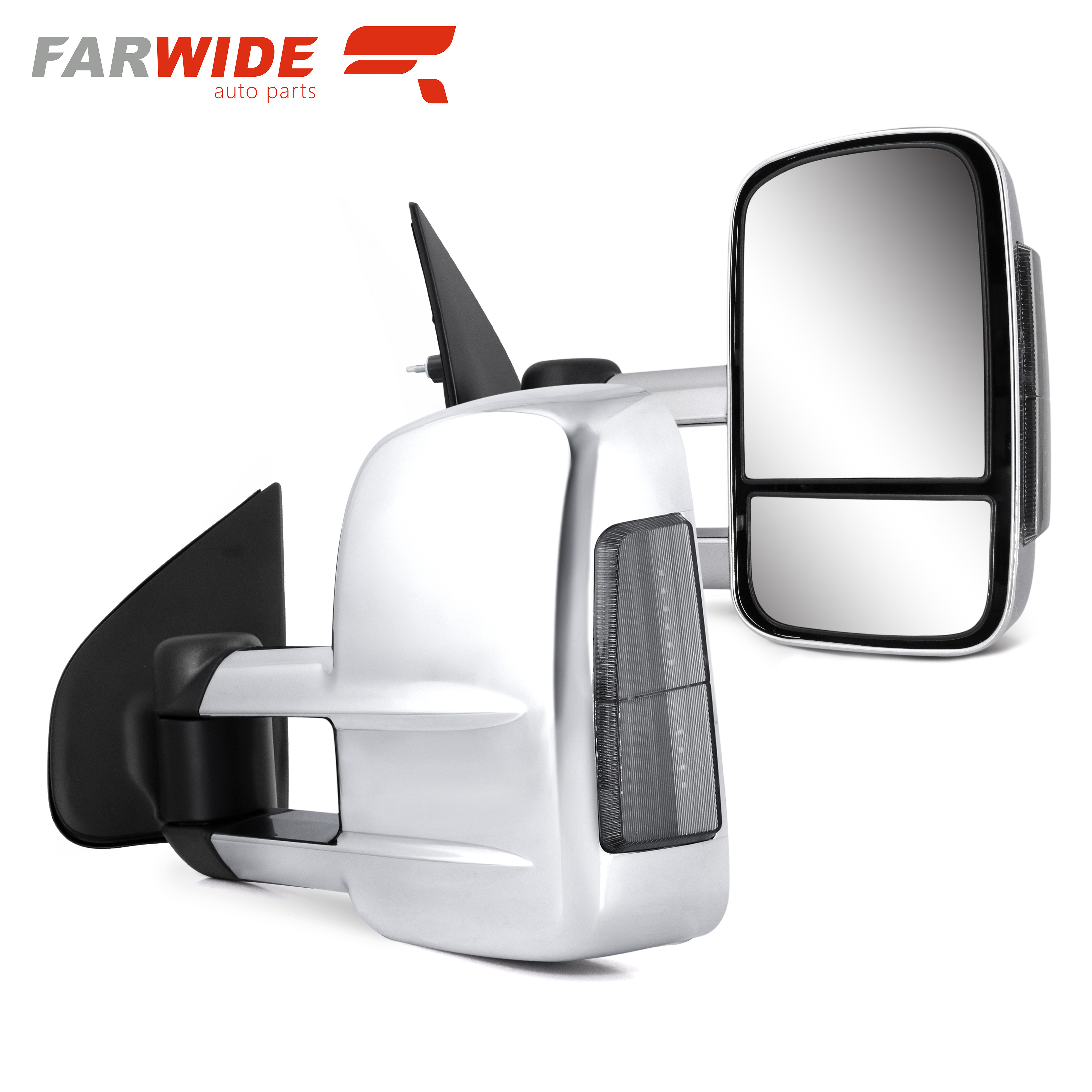 FARWIDE Truck Extendable Chrome Power Side Towing Mirror For Holden COLRADO Isuzu DMAX MUX 2012 - 2018