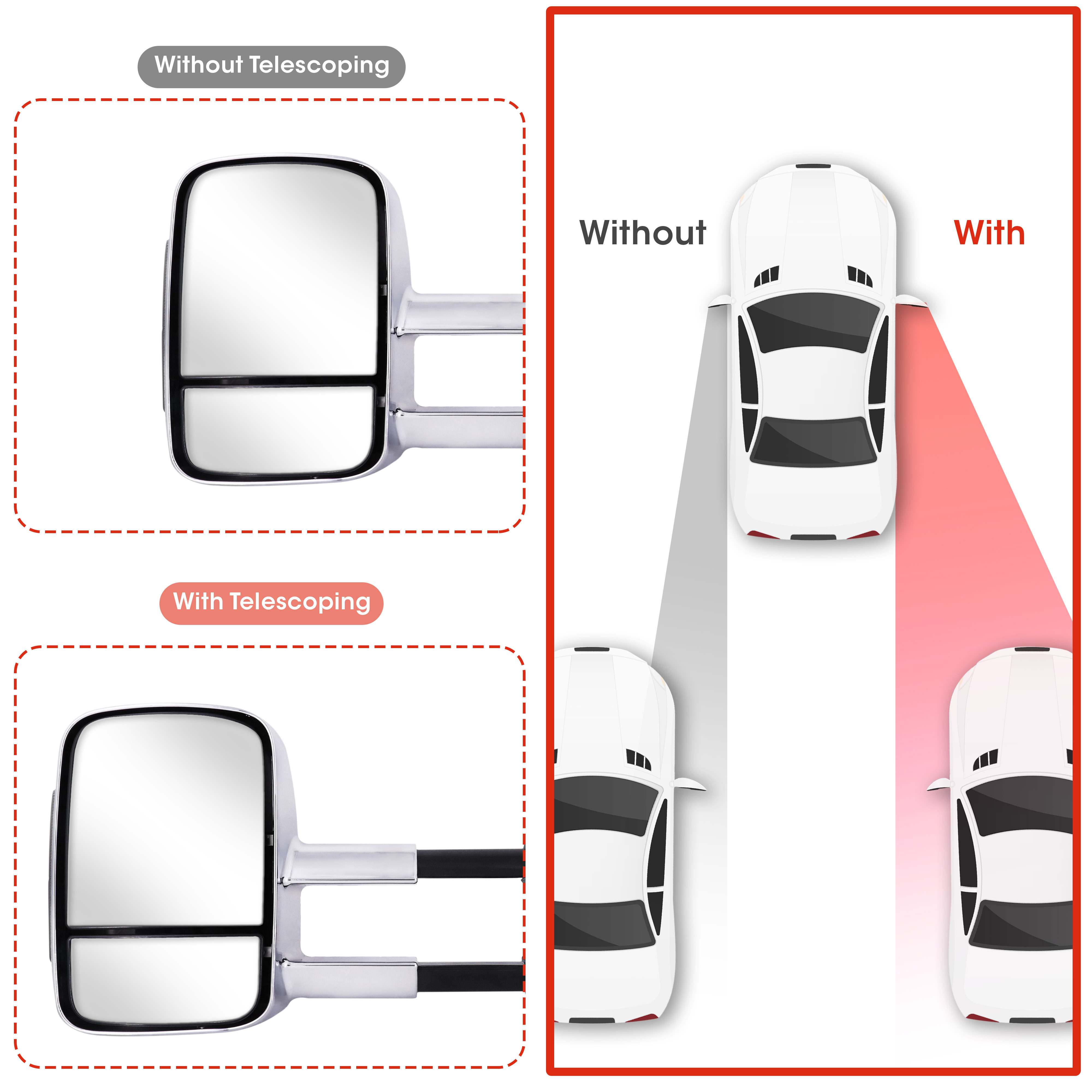 FARWIDE Truck Extendable Chrome Power Side Towing Mirror For Holden COLRADO Isuzu DMAX MUX 2012 - 2018