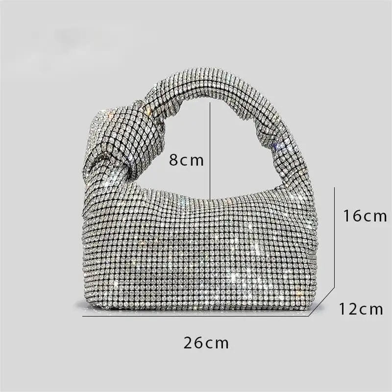 Wholesale Luxury Diamond Silver purse Shining Knot Handbags Rhinestone Mesh Evening Bag