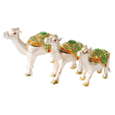 golden enamel set  of three camel statue dubai trinket box