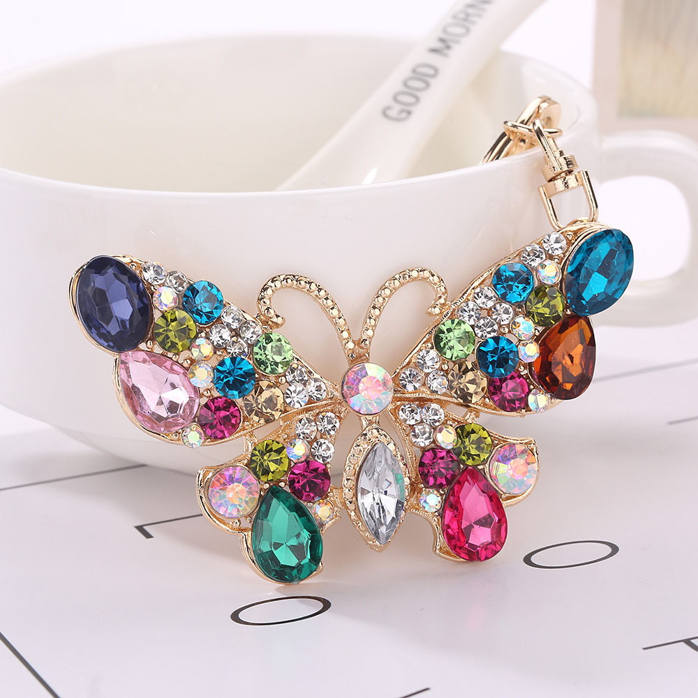 top new rhinestone butterfly metal keychain for girlfriend