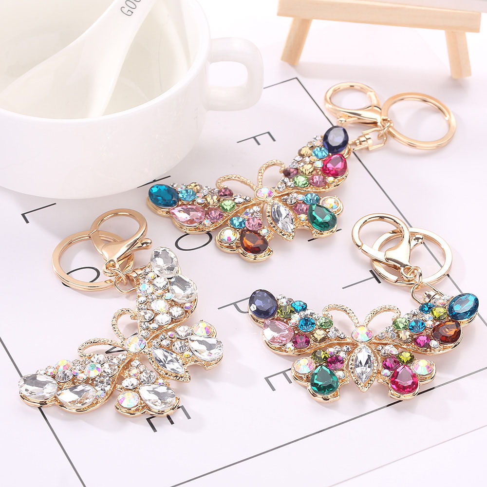 top new rhinestone butterfly metal keychain for girlfriend