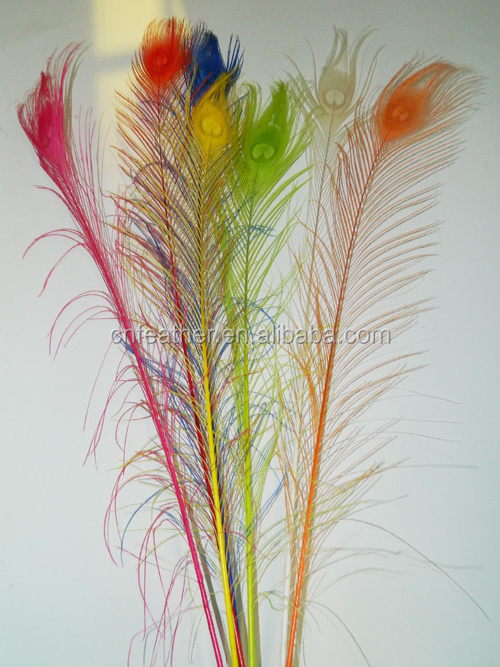 Best Sale Blenching and dyed Natural long beautiful Peacock Tail Feathers For Decoration