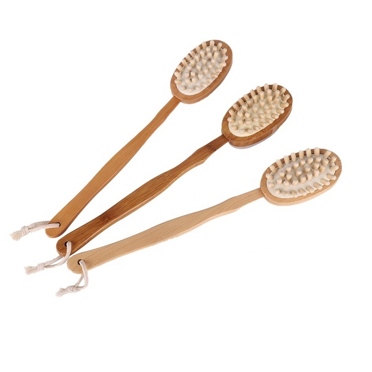 2 Sides Long Handle Natural Boar Bristles Shower Bath Brush Back Body Scrubber Cellulite Wooden Bath Massage Brush