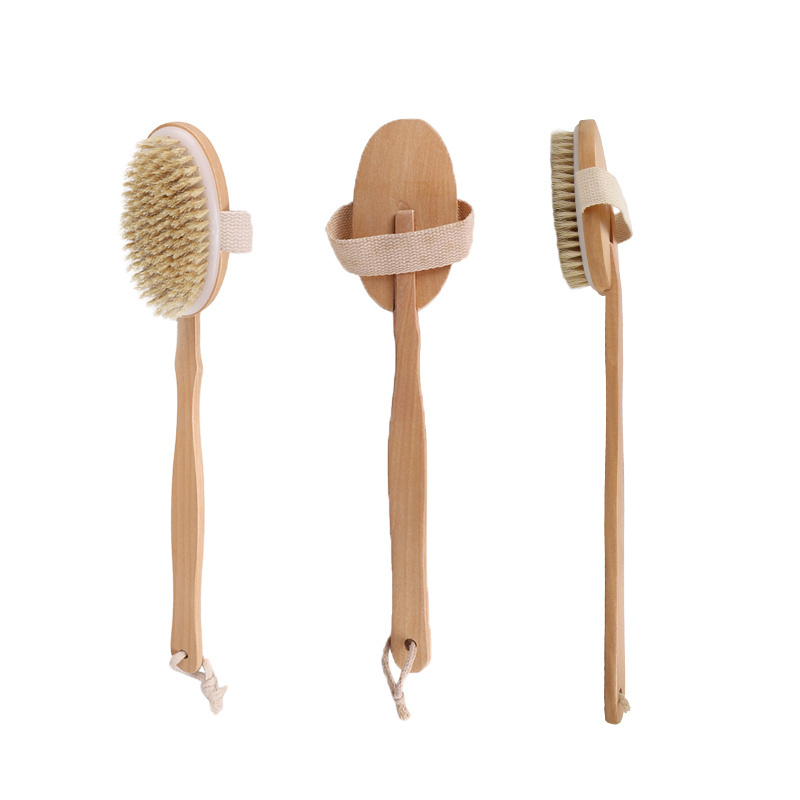 HOT Sale Natural Boar Bristles Shower Bath Brush Long Handle Wooden Back Brush Shower Scrubber Body Brush