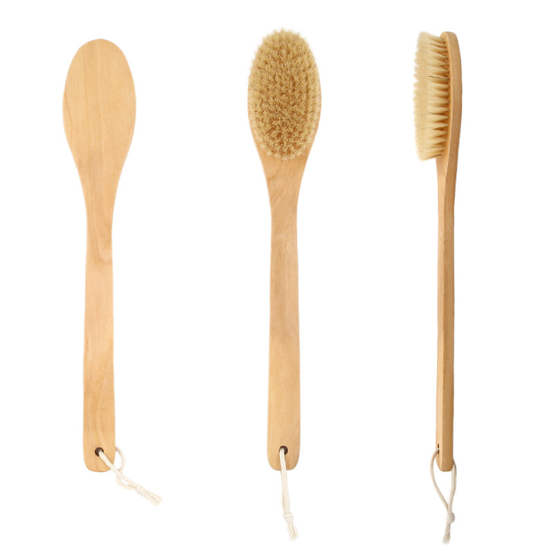 Schima superba Long Handle Shower Bath Body Brush Dry Brush Back Scrubber Skin Exfoliate and Massage Wooden Bath Dry Body Brush