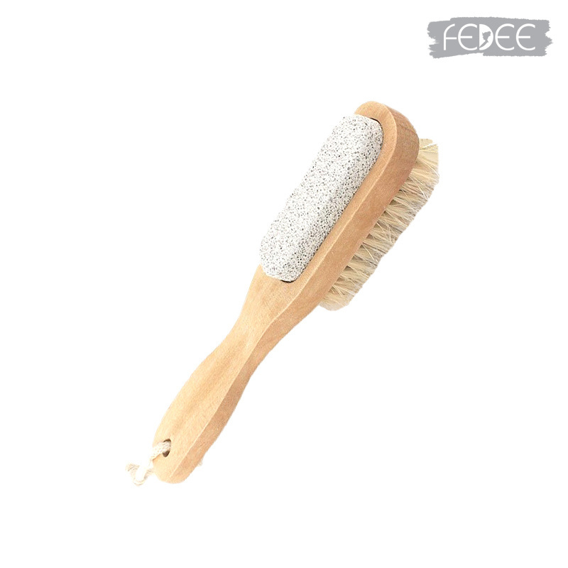 High Quality Natural Double Side Wooden Handle Pumice Stone Brush Foot Brush For Feet