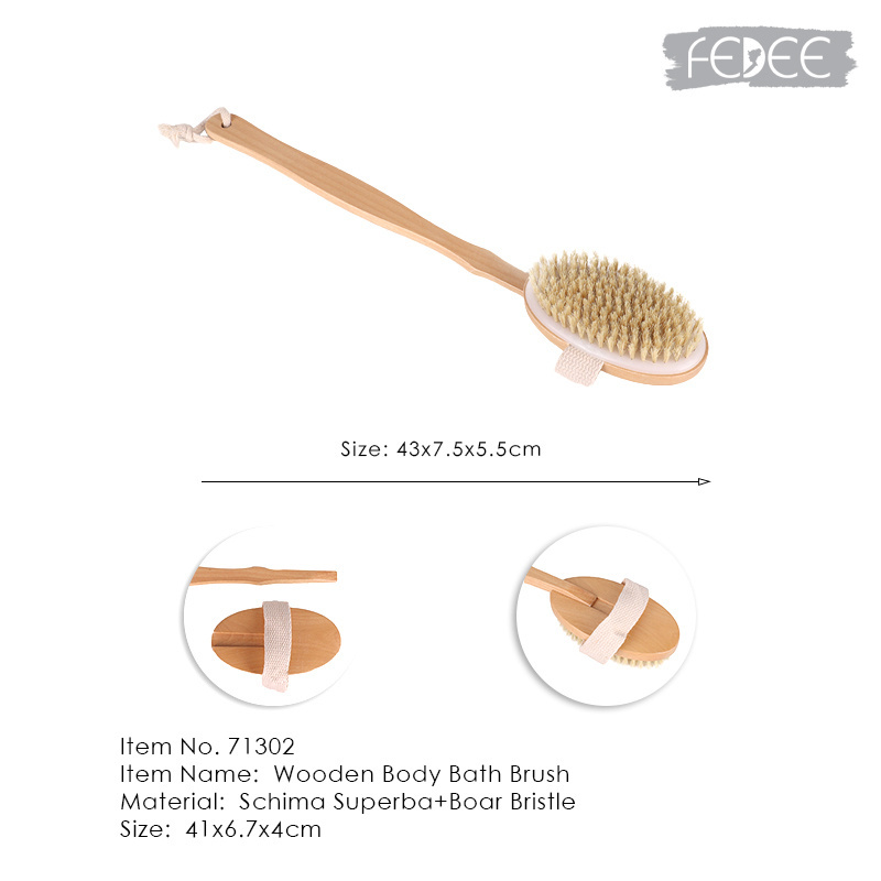 HOT Sale Natural Boar Bristles Shower Bath Brush Long Handle Wooden Back Brush Shower Scrubber Body Brush