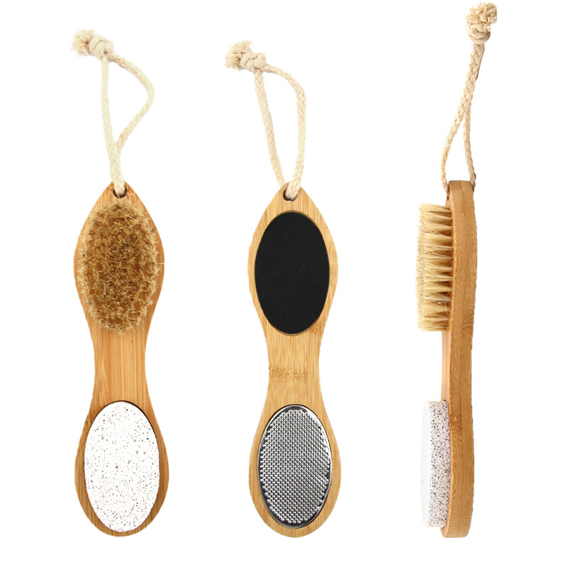 Hot Sale 4 in 1 Steel Files Sandpaper Pumice Stone Boar Bristle Bamboo Scrubber Foot Brush Feet Cleaner File