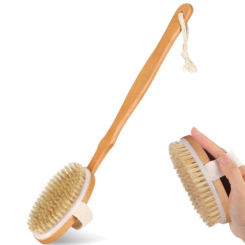 HOT Sale Natural Boar Bristles Shower Bath Brush Long Handle Wooden Back Brush Shower Scrubber Body Brush