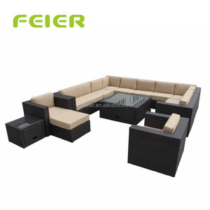 Feier Outdoor Sectional Sofa and lounge Wicker Patio Furniture Set (15 pc set) with Free Patio Cover