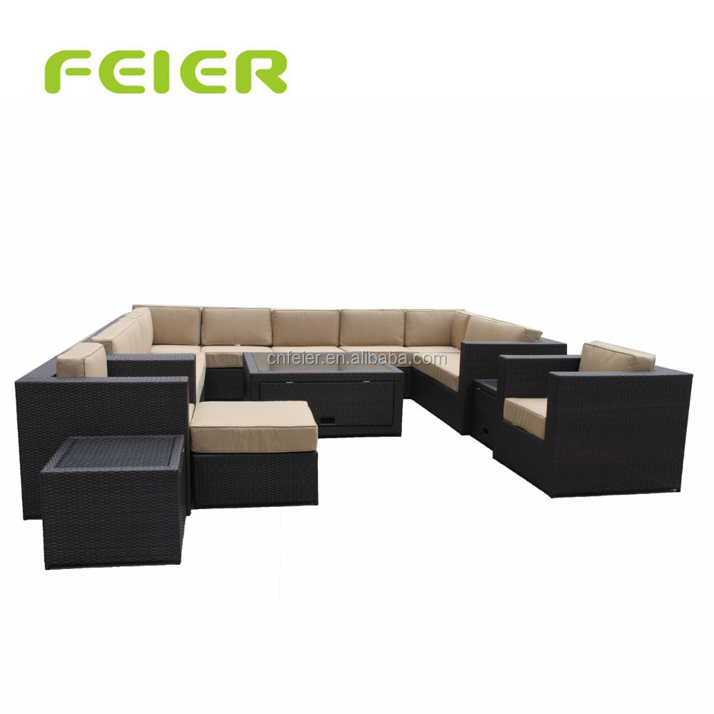 Feier Outdoor Sectional Sofa and lounge Wicker Patio Furniture Set (15 pc set) with Free Patio Cover