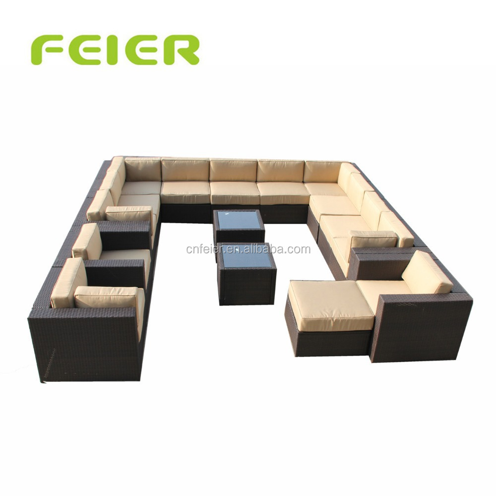 Feier Outdoor Sectional Sofa and lounge Wicker Patio Furniture Set (15 pc set) with Free Patio Cover