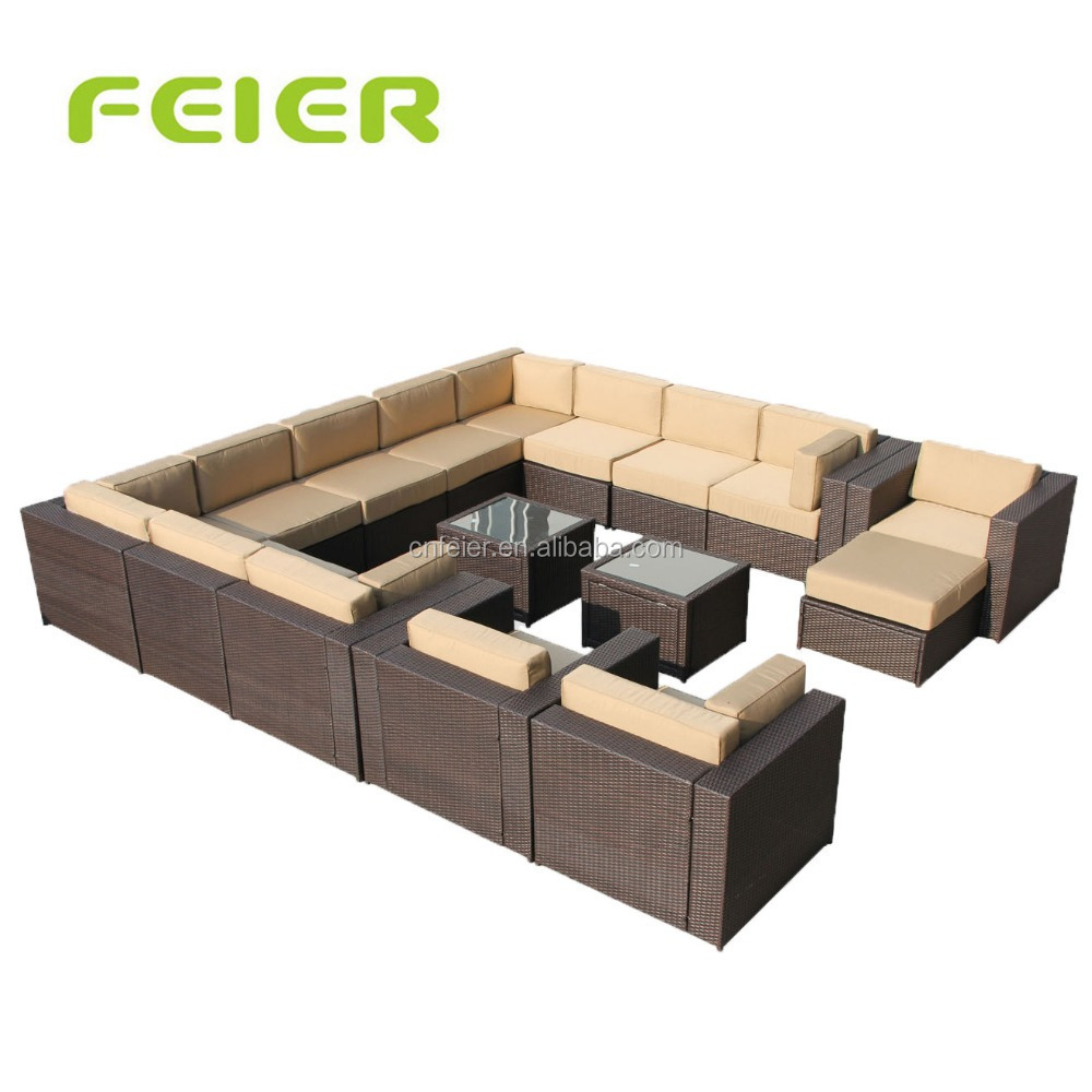 Feier Outdoor Sectional Sofa and lounge Wicker Patio Furniture Set (15 pc set) with Free Patio Cover