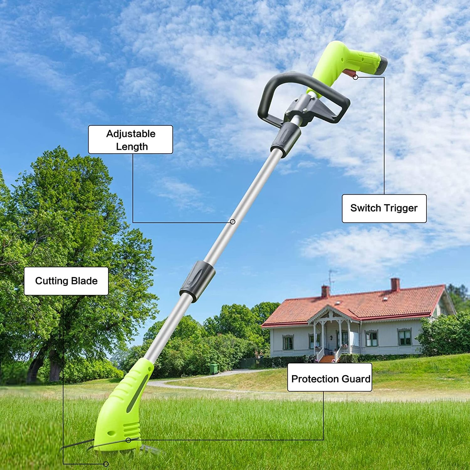 Cordless String Trimmer Weed Wacker: 12V Power Grass Trimmer Lawn Edger with 2.0Ah Li-Ion Battery, Adjustable Height Weed Eater