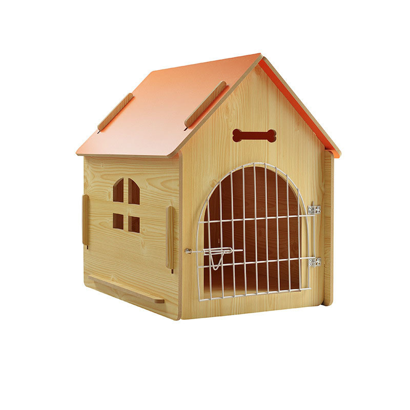 solid wood Dog House Indoor,Dog Kennel with Iron Door, Handy Carry and Feet Lift Dog Crate for Dogs and Cats