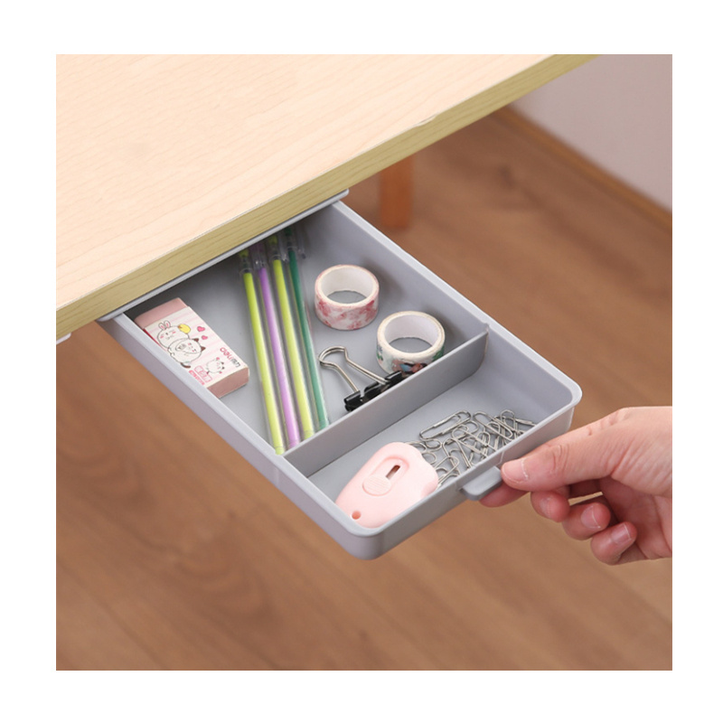 Plastic under the table desk drawer hidden and pasted storage drawer box