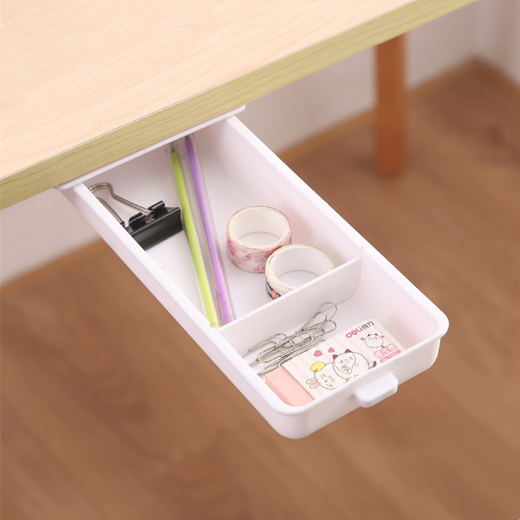 Plastic under the table desk drawer hidden and pasted storage drawer box