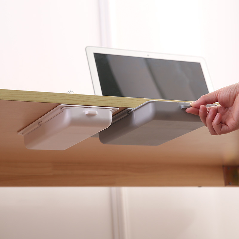 Plastic under the table desk drawer hidden and pasted storage drawer box