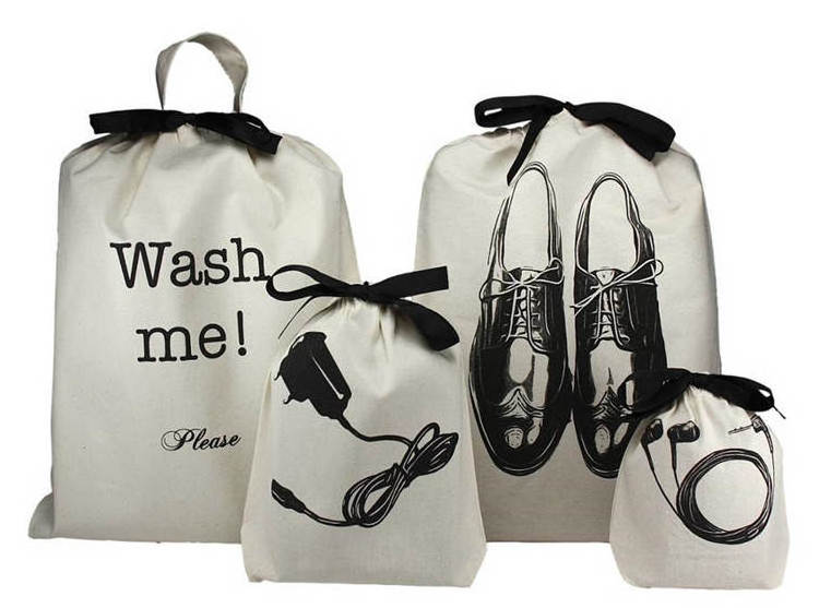 Wholesale custom logo cotton drawstring travel shoe bags