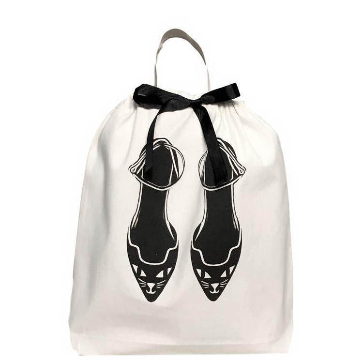 Wholesale custom logo cotton drawstring travel shoe bags