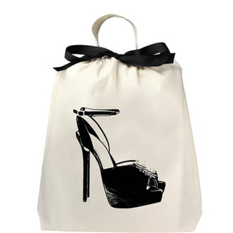 Wholesale custom logo cotton drawstring travel shoe bags