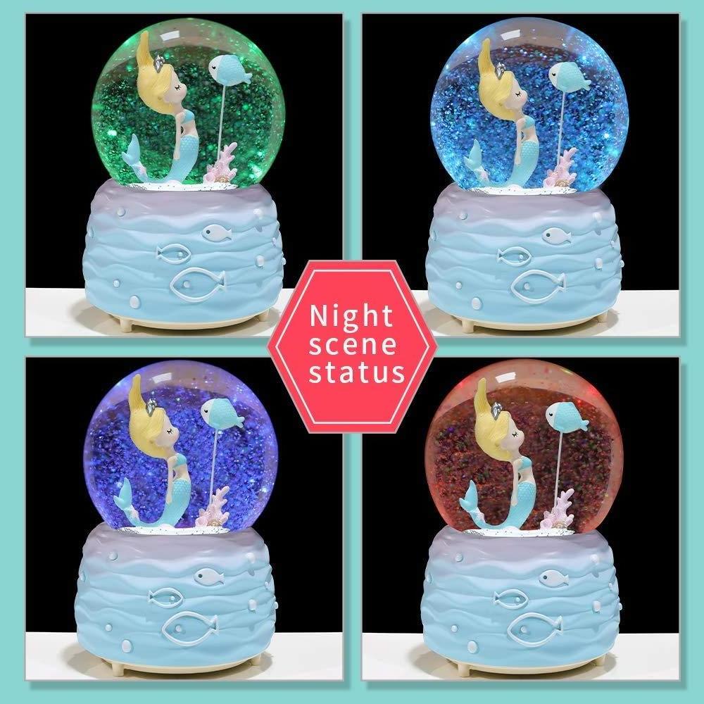 Snow Globes Mermaid Snowglobes with Musical LED Lights Gifts for Birthday Christmas Festival Gift