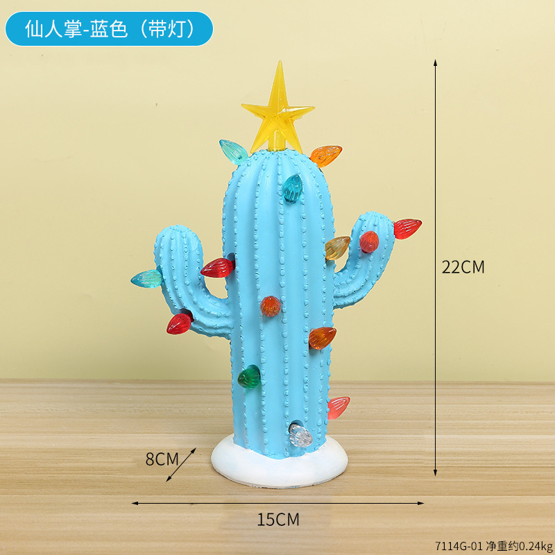 Popular Cactus Potted Plants With Lights Christmas Holiday Home Decoration Living Room Desk Resin Crafts Art Ornaments