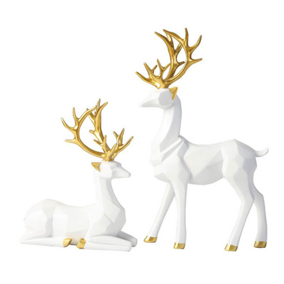 Nordic Style Origami Elk Resin Sitting Standing Deer Statues Reindeer  Ornaments Living Room TV Cabinet Wine Cabinet Figurines