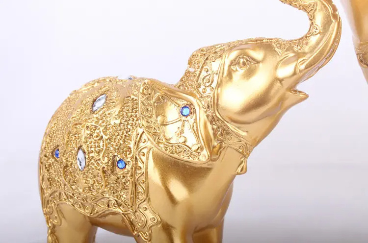 Vivid Creative Gold Silver Elephant Sculpture Exquisite Animal Statue Set Home Ornaments Bartificial Resin Crafts