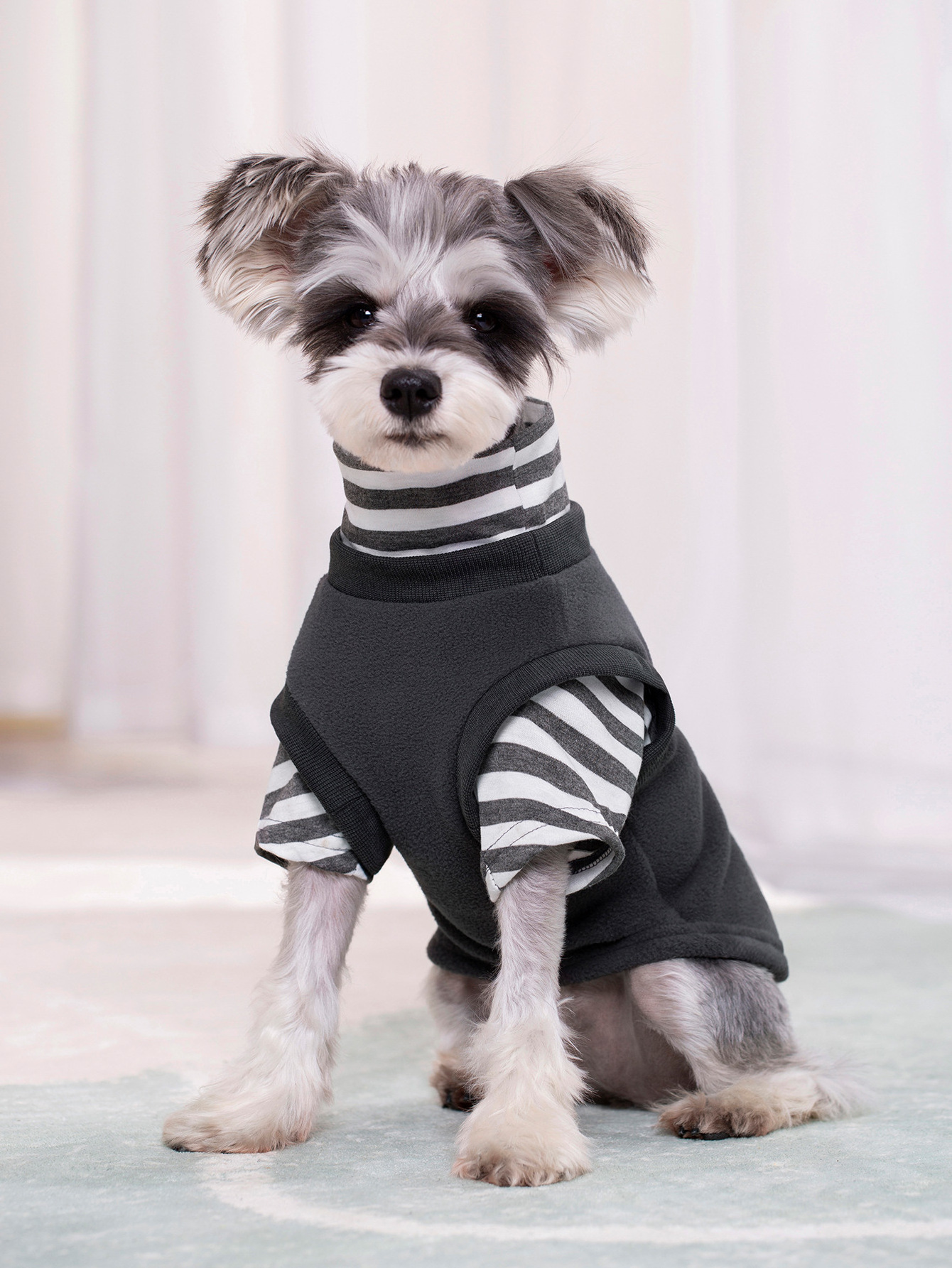 Polar fleece with striped material fake two trendy pet hoodie pet beautiful fashion party clothes dog hoodie