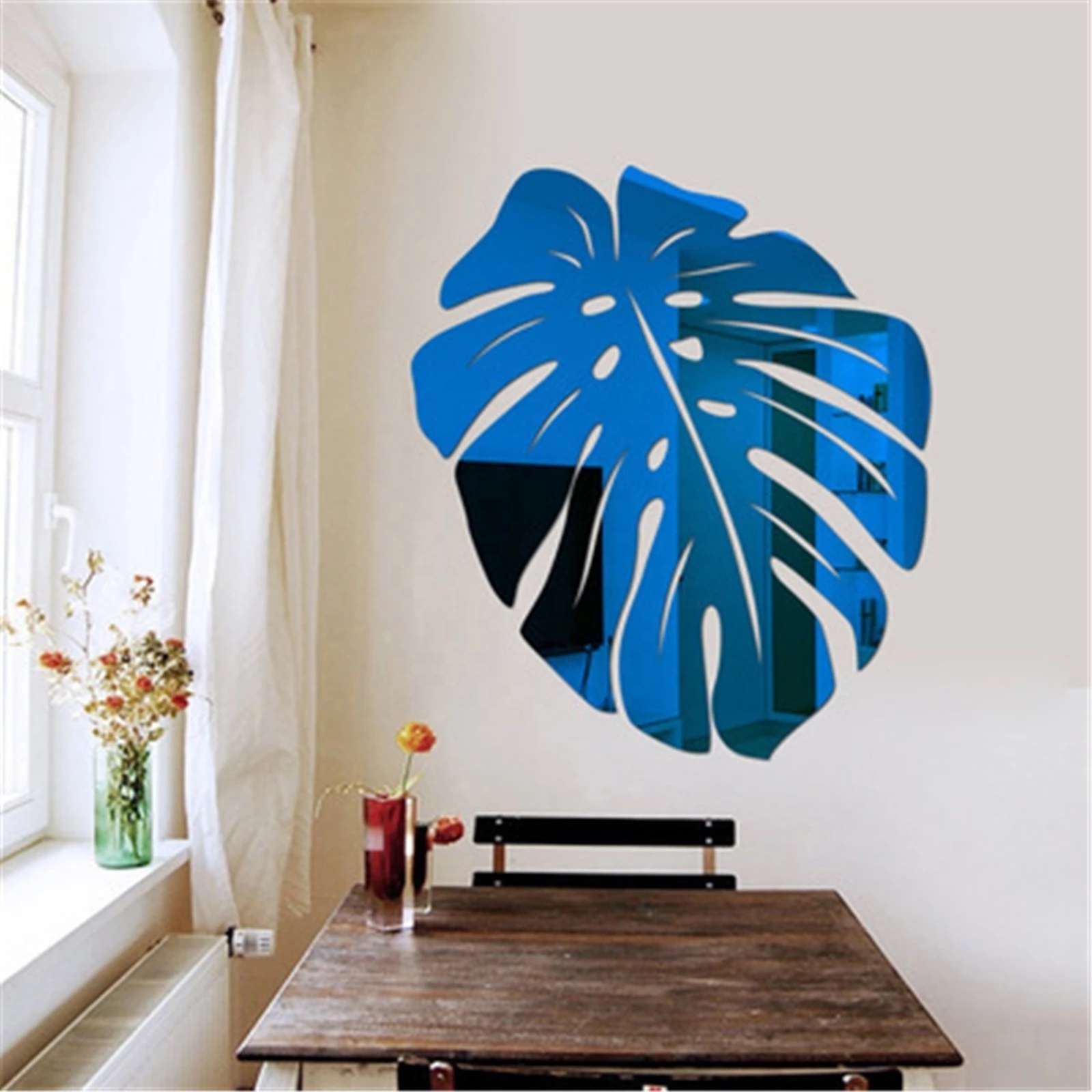 3D Mirror Leaf Flower Sticker Nordic Acrylic Mural Decal For Living Room Removable Wall Stickers DIY Home Background Decor