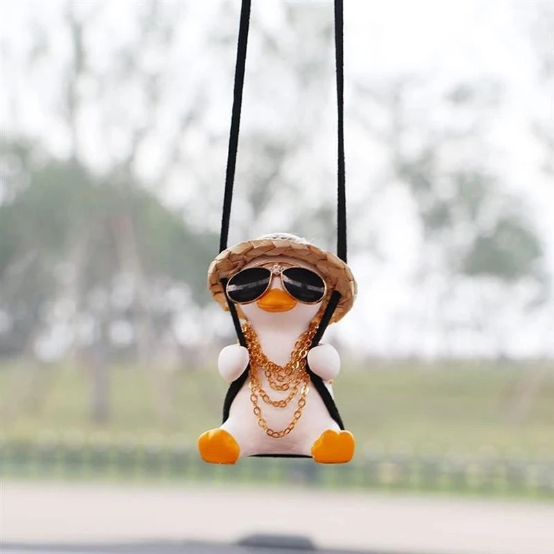 Swinging Duck Car Hanging Ornament Swing Duck Mirror Cute Car Rearview Mirror Pendant Swing Duck For Car Decoration Ornament