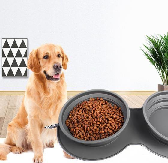 FY custom silicone folding pet bowl Anti-choke double food bowl Outdoor pet portable dog bowl