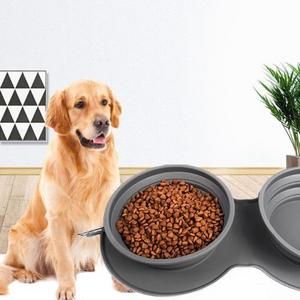 FY custom silicone folding pet bowl Anti-choke double food bowl Outdoor pet portable dog bowl