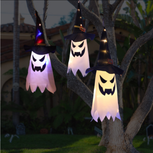 LED Halloween Decoration Flashing Light Gypsophila Ghost Festival Dress Up Glowing Wizard Ghost Hat Lamp Decor Hanging Lantern