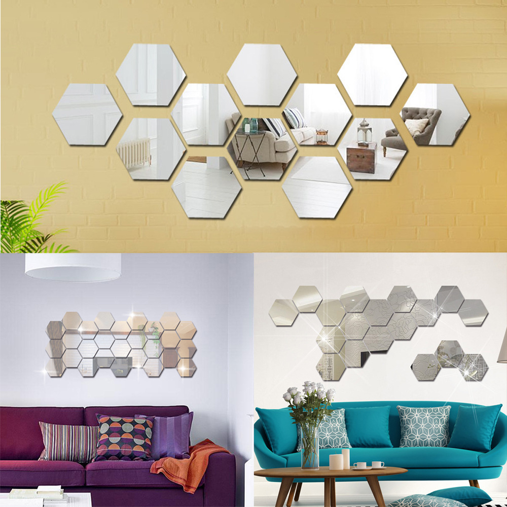 Hot Sells Hexagonal Acrylic Mirror Stickers for living room and bedroom Hexagonal mirror Wall stickers for home decor