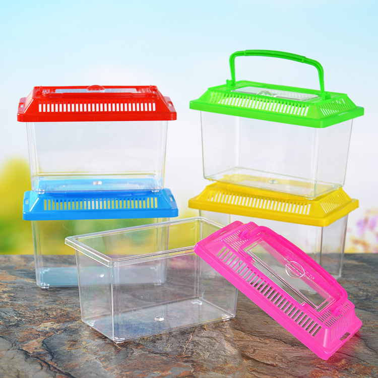 FY Custom plastic goldfish bowl feeding reptile pet box Portable transparent style transport turtle box