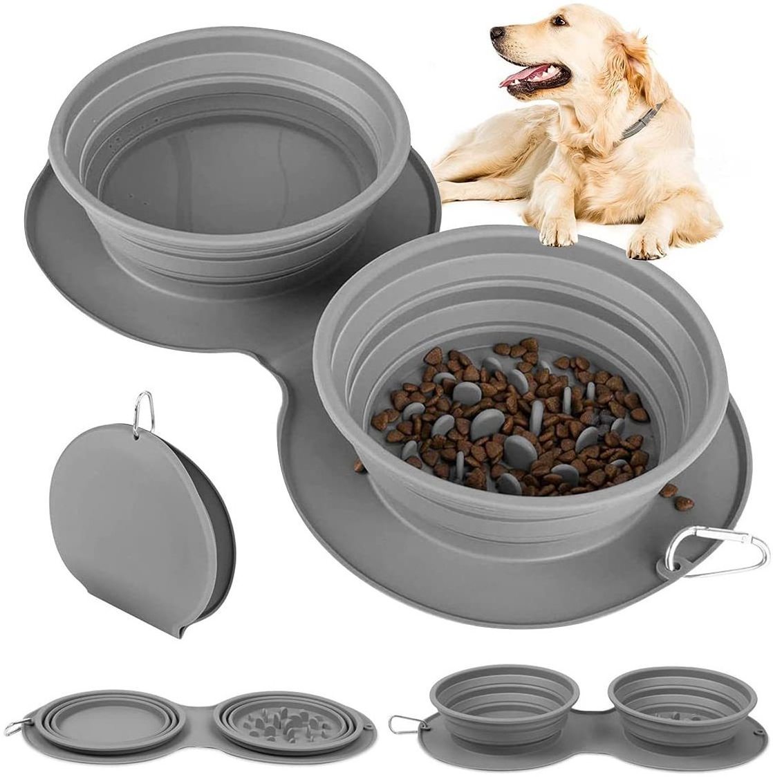 FY custom silicone folding pet bowl Anti-choke double food bowl Outdoor pet portable dog bowl