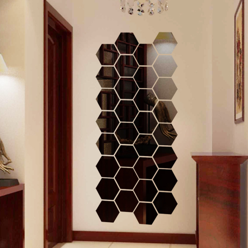 Hot Sells Hexagonal Acrylic Mirror Stickers for living room and bedroom Hexagonal mirror Wall stickers for home decor