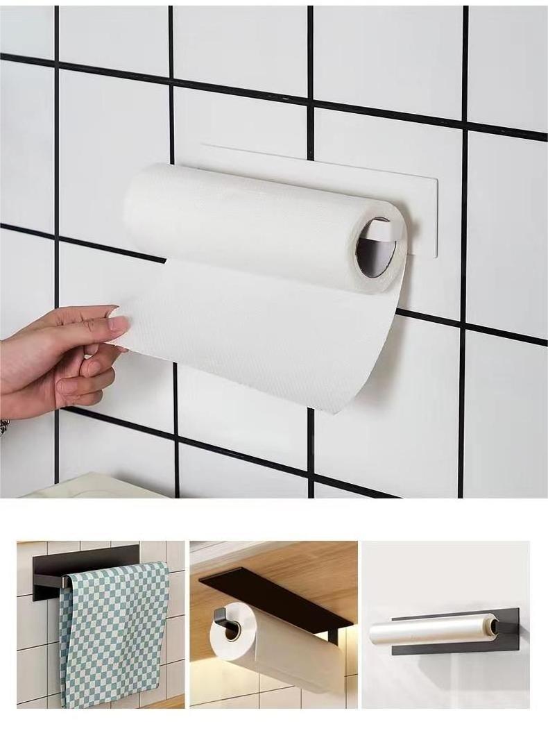 Magnetic plus long flat wire paper towel rack Carbon steel towel rack refrigerator roll paper two-color optional storage rack