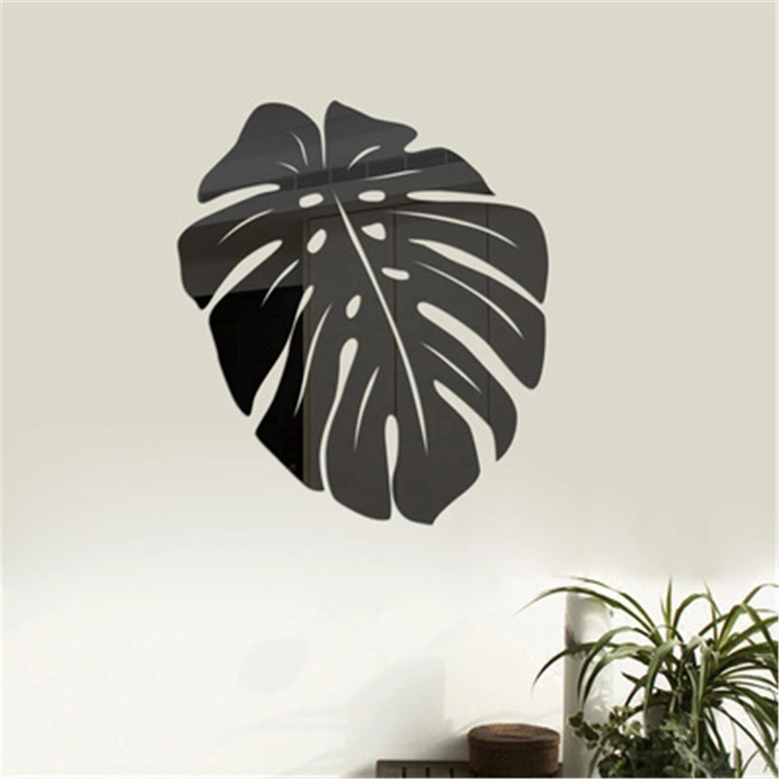 3D Mirror Leaf Flower Sticker Nordic Acrylic Mural Decal For Living Room Removable Wall Stickers DIY Home Background Decor