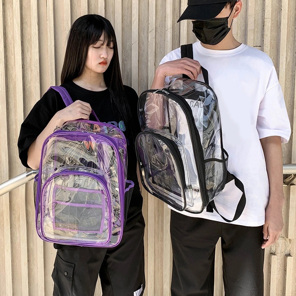 FY Transparent PVC Large Capacity Backpacks for Women Men Fashion Knapsack Students School Bags Female Casual Travel Rucksack