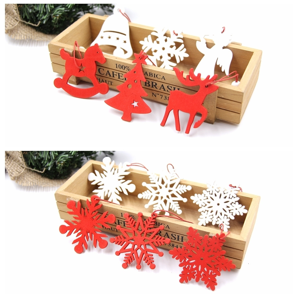 QY Christmas Tree Ornaments Christmas Party Decorations Children's Gifts White and Red Snowflakes Christmas Wooden Pendant