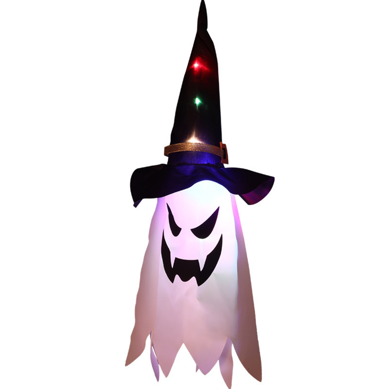 LED Halloween Decoration Flashing Light Gypsophila Ghost Festival Dress Up Glowing Wizard Ghost Hat Lamp Decor Hanging Lantern