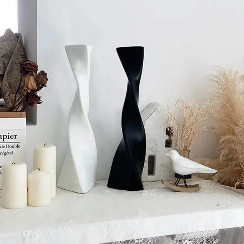 Hot Sale Nordic Ceramic Vase Modern Simple Tall Slender Vase Twisted High Creative Vases For Home Living Room Desktop Decoration