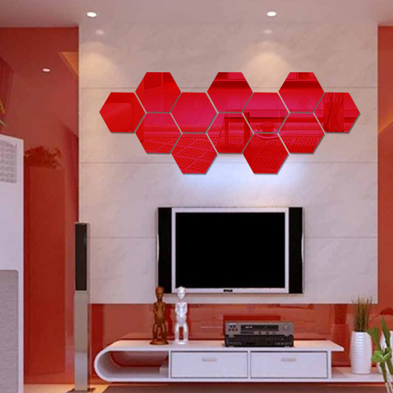 Hot Sells Hexagonal Acrylic Mirror Stickers for living room and bedroom Hexagonal mirror Wall stickers for home decor