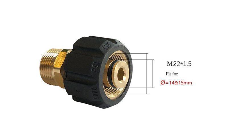 Pressure Washer Adapter, Metric M22 15mm Female Thread to M22 14mm Male Fitting,5000 PSI