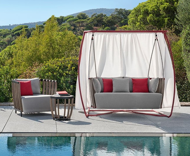 New Arrival Italian All Weather Outdoor Furniture Garden Sofa Set Solid Wood Teak And Aluminum Mixed Swing