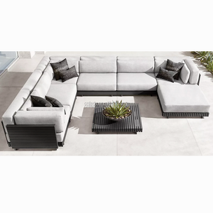 Cast aluminum outdoor furniture parallel slats sofa modular sofa set handcrafted garden corner aluminium sofa